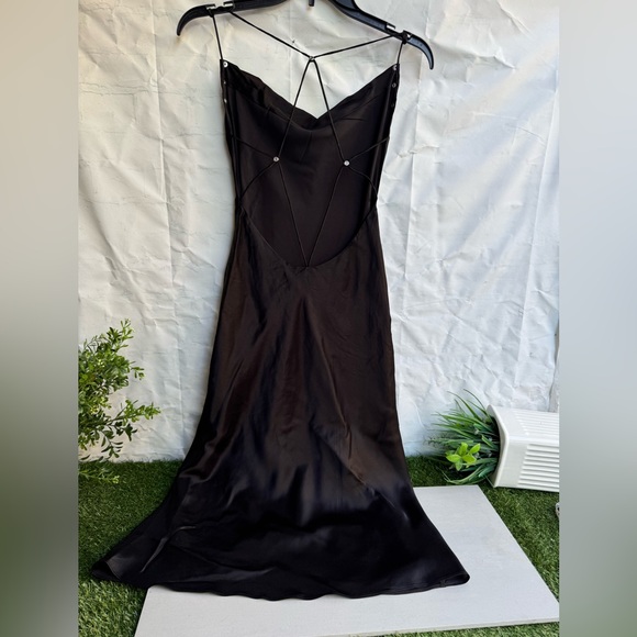 Dion Lee Rivet Detail Cowl Neck Satin Dress Black Size 2 - Picture 12 of 16